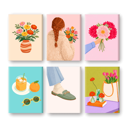 6 Mini Paintings - Flowers & Fashion Set- Paint by Numbers