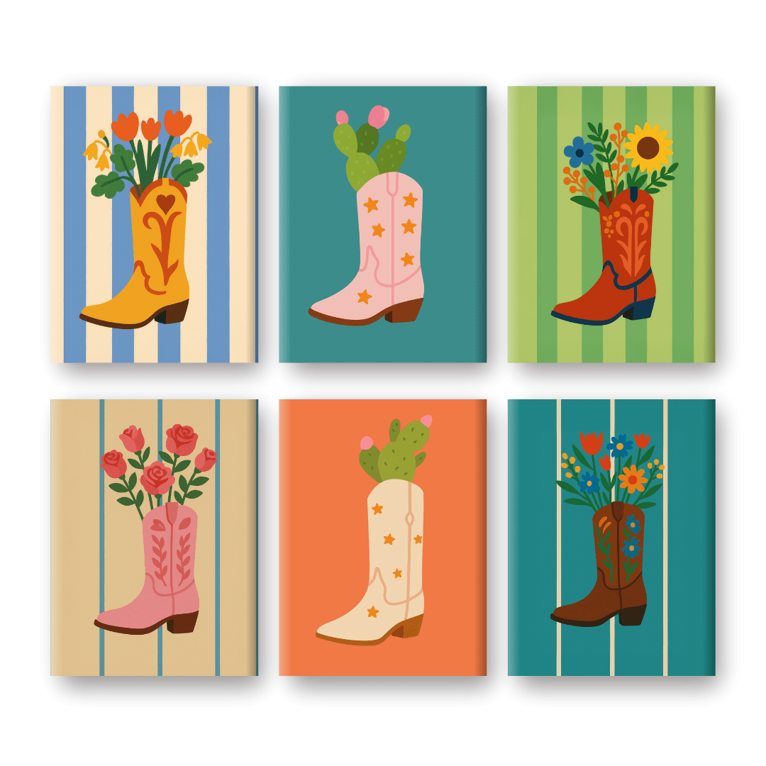 6 Mini Paintings - Flowers in Boots Set- Paint by Numbers
