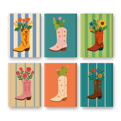 6 Mini Paintings - Flowers in Boots Set- Paint by Numbers
