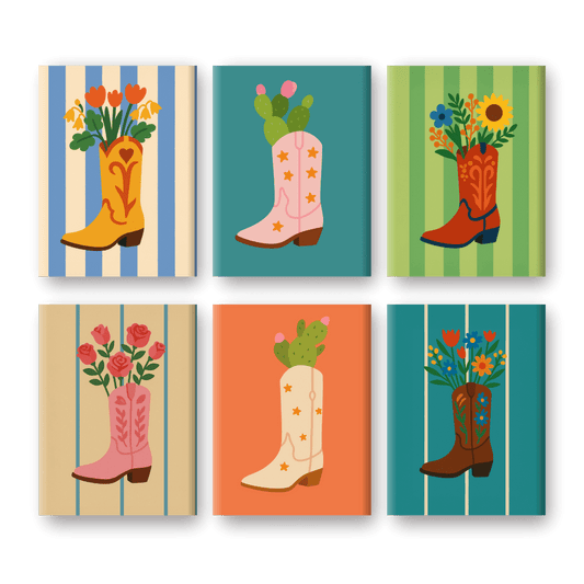6 Mini Paintings - Flowers in Boots Set- Paint by Numbers