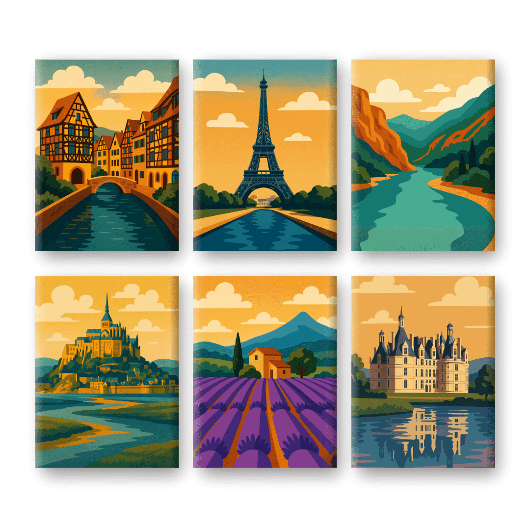 6 Mini Paintings - French Landscapes Set- Paint by Numbers
