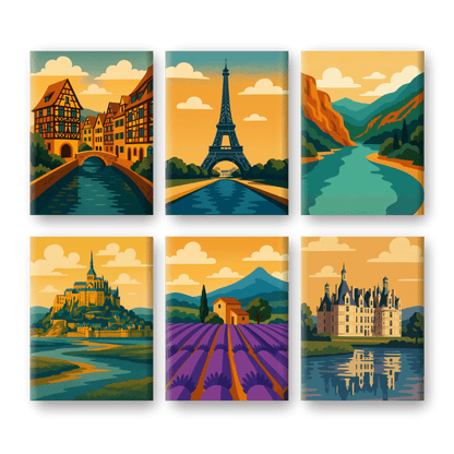 6 Mini Paintings - French Landscapes Set- Paint by Numbers