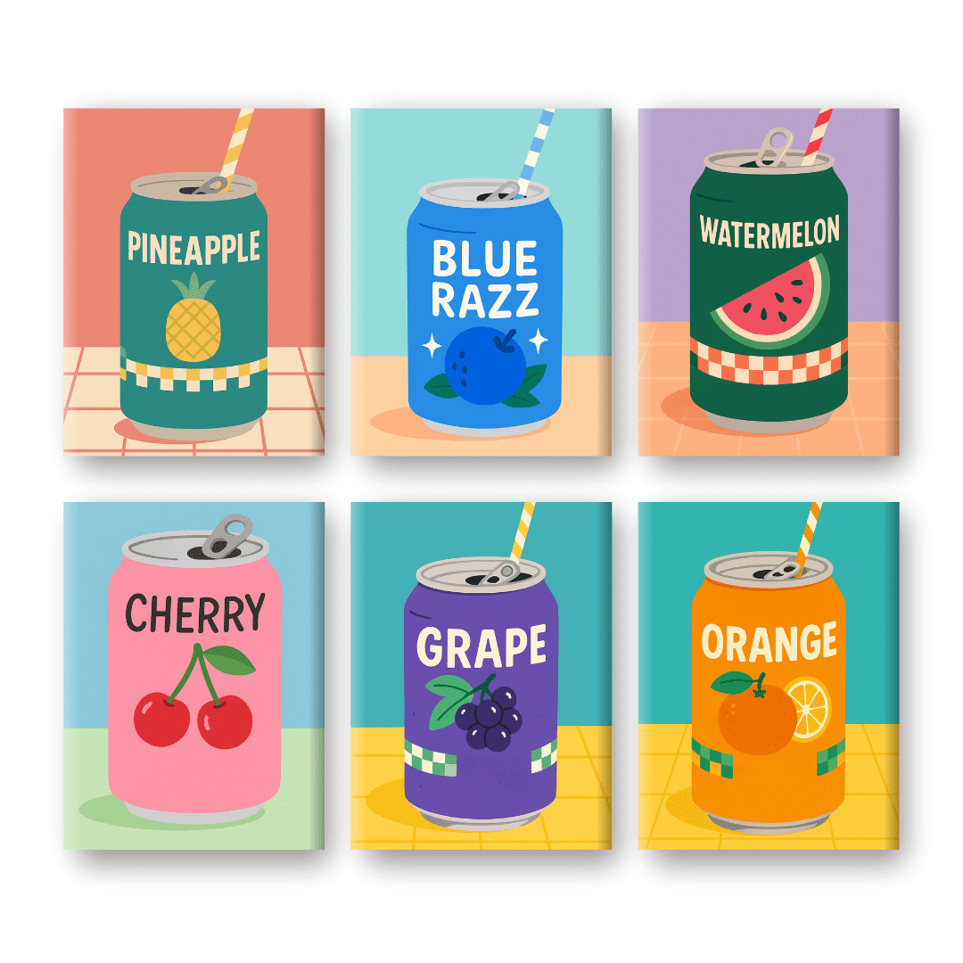 6 Mini Paintings - Fruity Soda Set- Paint by Numbers