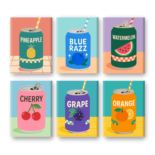 6 Mini Paintings - Fruity Soda Set