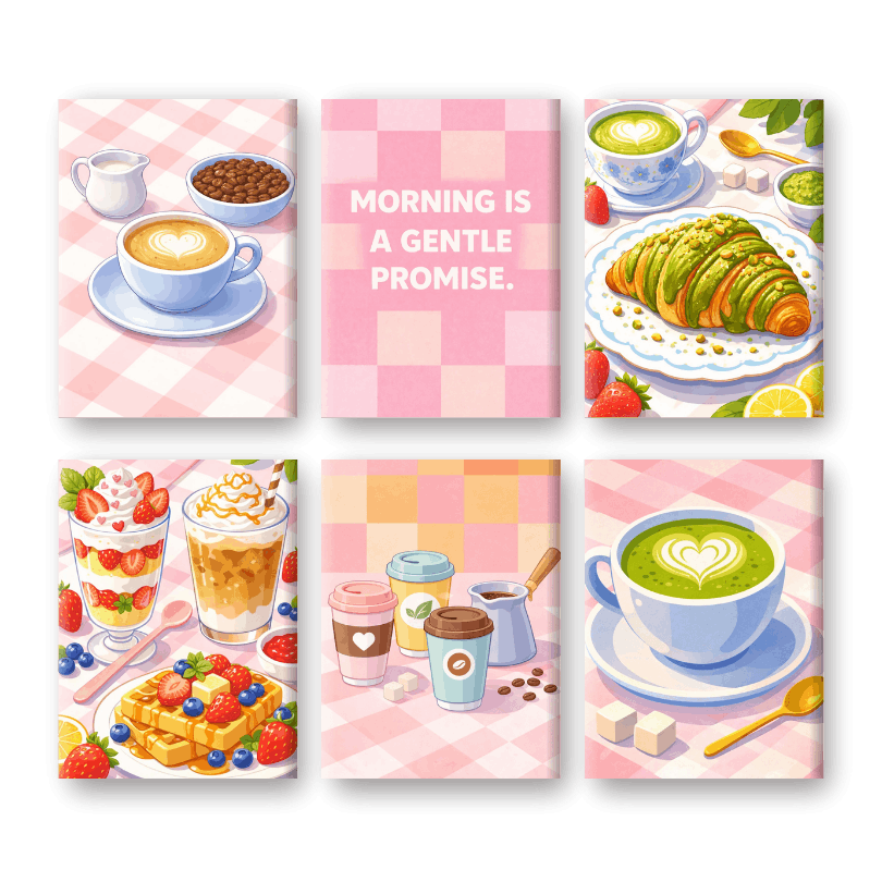 6 Mini Paintings - Gentle Morning Breakfast Set- Paint by Numbers