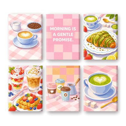 6 Mini Paintings - Gentle Morning Breakfast Set- Paint by Numbers