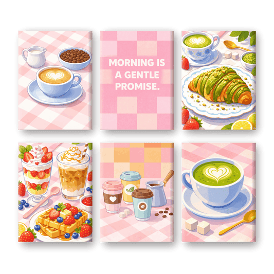 6 Mini Paintings - Gentle Morning Breakfast Set- Paint by Numbers