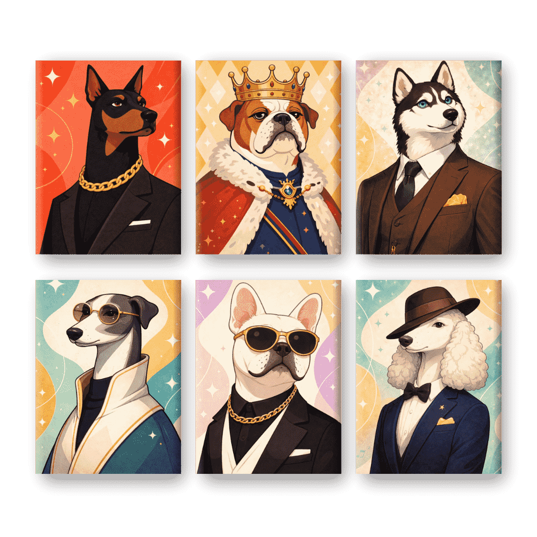 6 Mini Paintings - Gentleman Dogs Set- Paint by Numbers