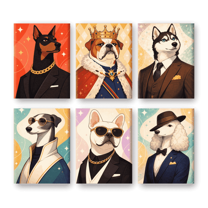 6 Mini Paintings - Gentleman Dogs Set- Paint by Numbers