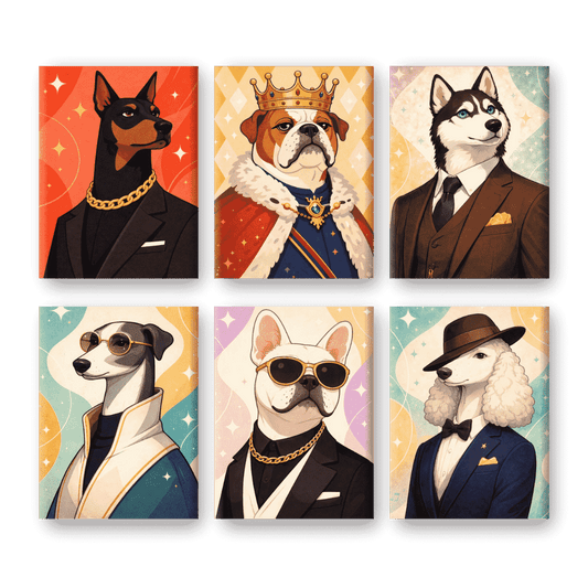 6 Mini Paintings - Gentleman Dogs Set- Paint by Numbers