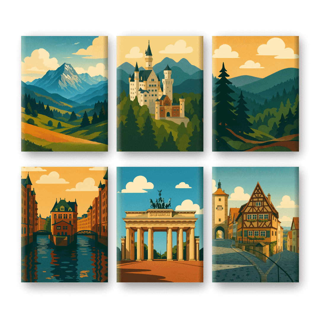 6 Mini Paintings - German Landscapes Set- Paint by Numbers