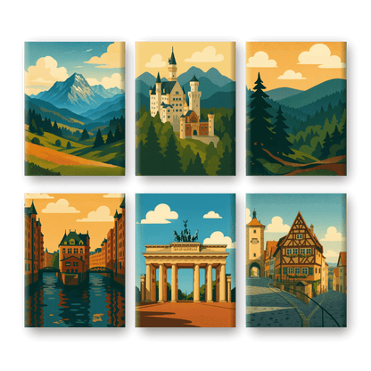 6 Mini Paintings - German Landscapes Set- Paint by Numbers