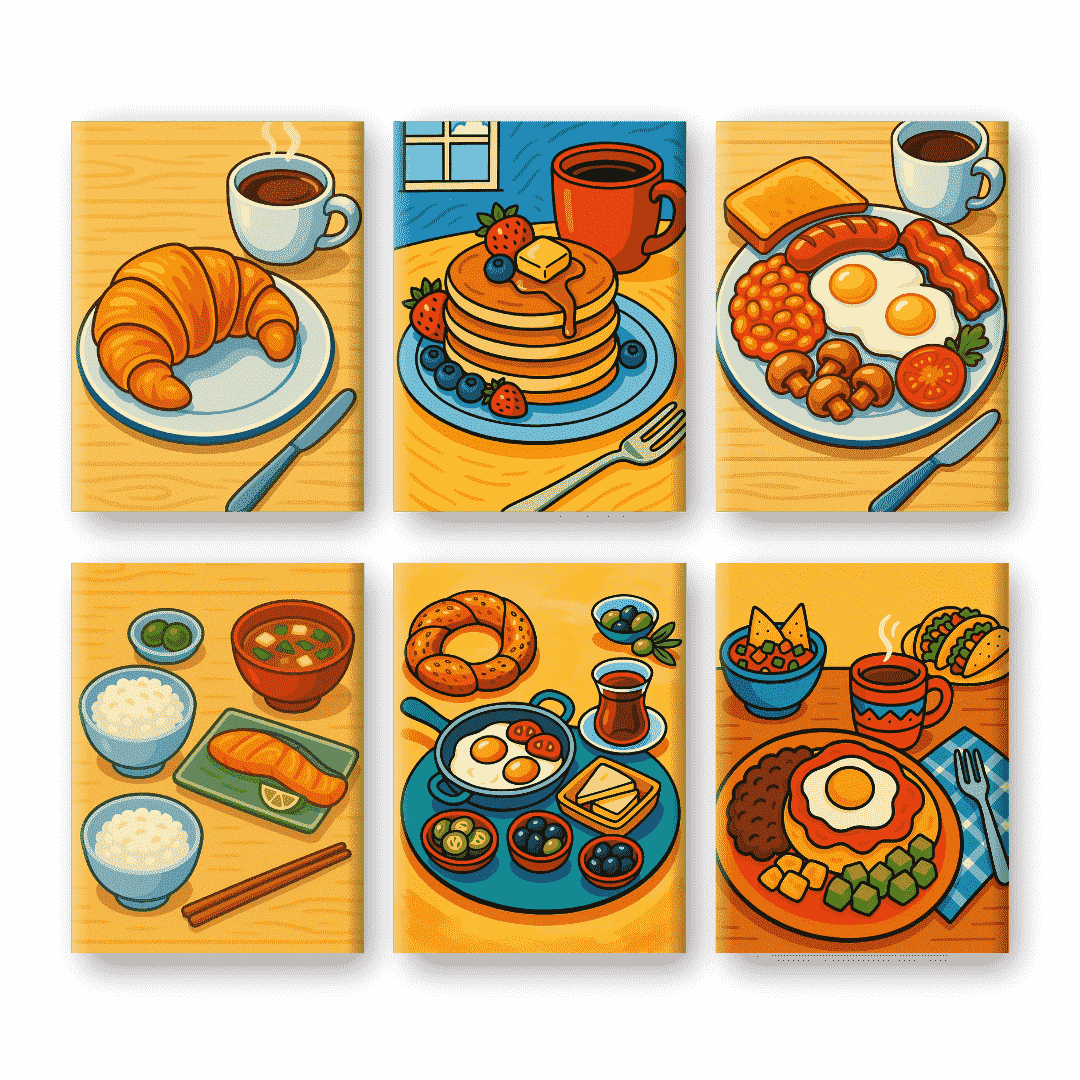 6 Mini Paintings - Global Breakfast Set- Paint by Numbers