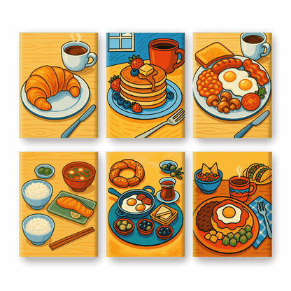 6 Mini Paintings - Global Breakfast Set- Paint by Numbers