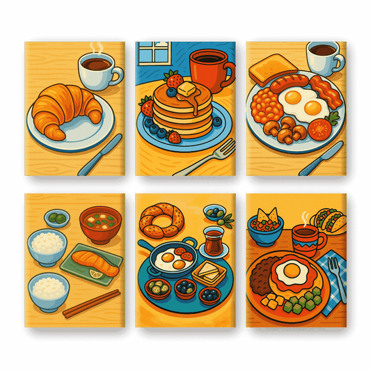 6 Mini Paintings - Global Breakfast Set- Paint by Numbers