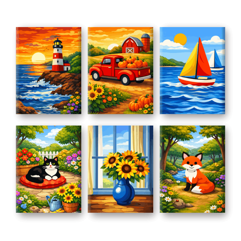 6 Mini Paintings - Gorgeus Landscapes Set- Paint by Numbers