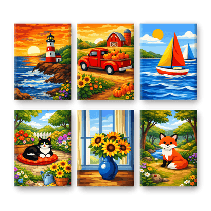 6 Mini Paintings - Gorgeus Landscapes Set- Paint by Numbers