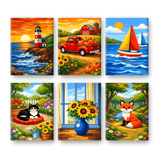 6 Mini Paintings - Gorgeus Landscapes Set- Paint by Numbers