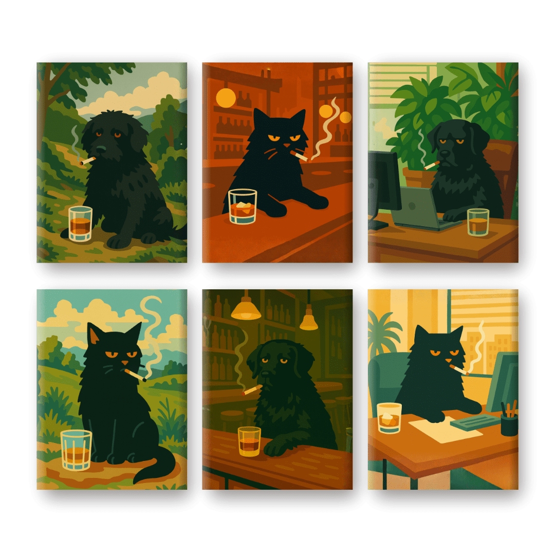 6 Mini Paintings | Grumpy Cat and Dog Set- Paint by Numbers
