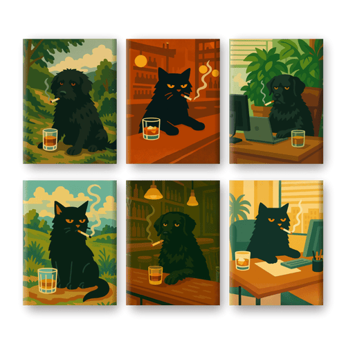6 Mini Paintings | Grumpy Cat and Dog Set
