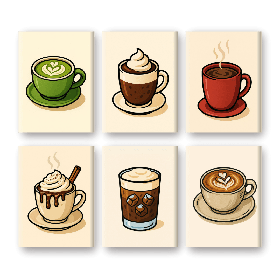 6 Mini Paintings - Hot Chocolate & Coffee Set- Paint by Numbers