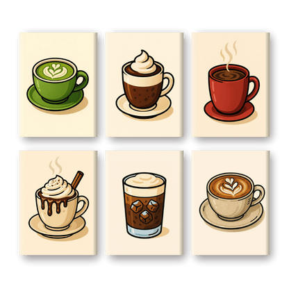 6 Mini Paintings - Hot Chocolate & Coffee Set- Paint by Numbers