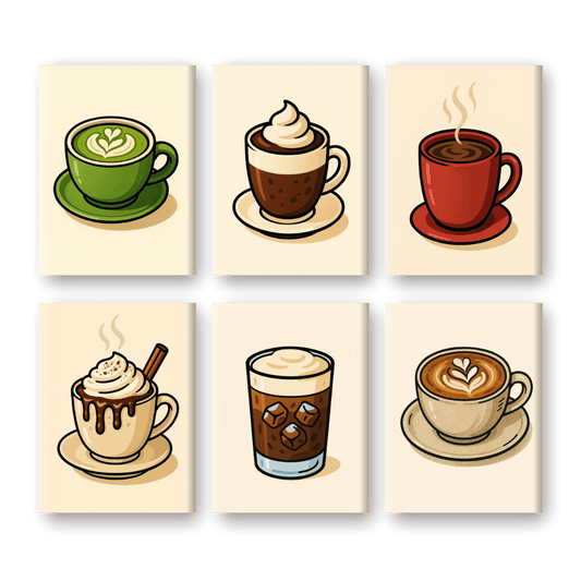 6 Mini Paintings - Hot Chocolate & Coffee Set- Paint by Numbers