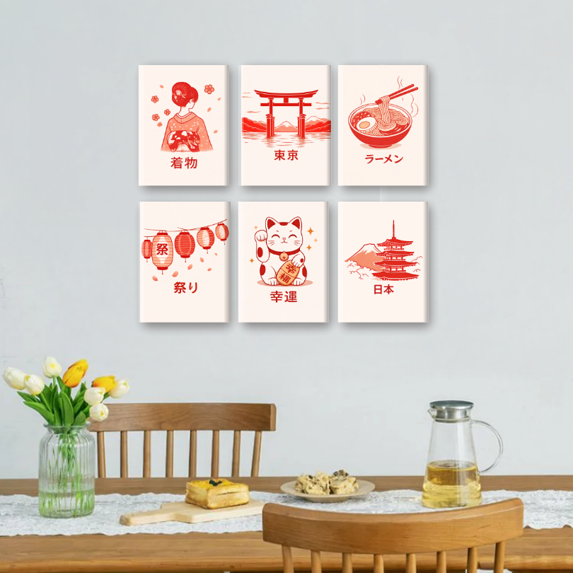 6 Mini Paintings - Japanese Poster Set