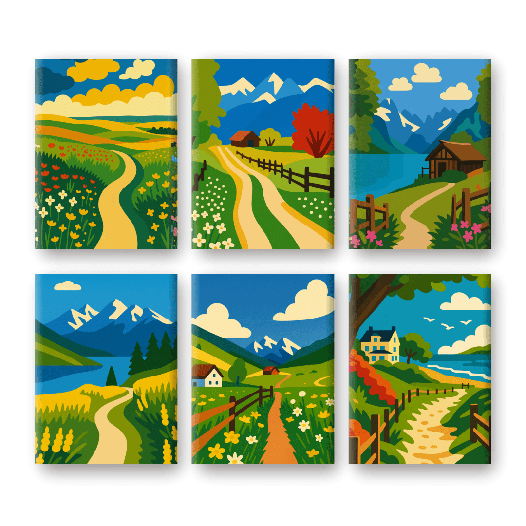 6 Mini Paintings - Landscapes Set- Paint by Numbers