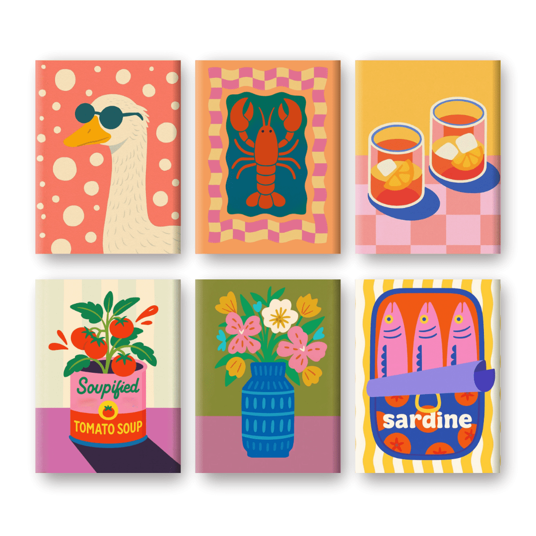 6 Mini Paintings - Lobster & Sardines Set- Paint by Numbers