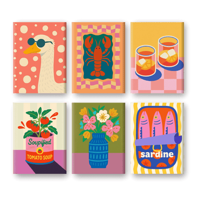 6 Mini Paintings - Lobster & Sardines Set