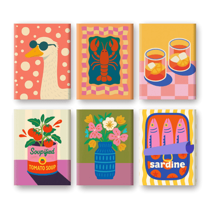 6 Mini Paintings - Lobster & Sardines Set- Paint by Numbers