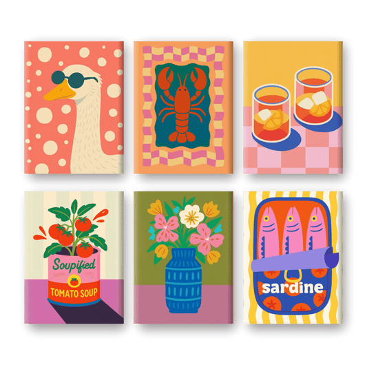 6 Mini Paintings - Lobster & Sardines Set- Paint by Numbers