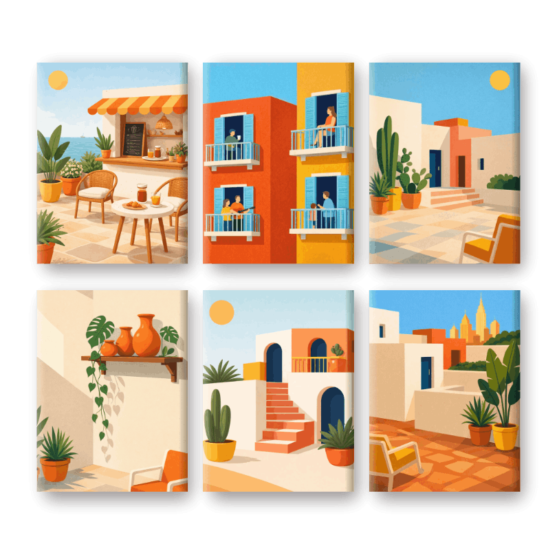 6 Mini Paintings - Mediterranean Village Set- Paint by Numbers