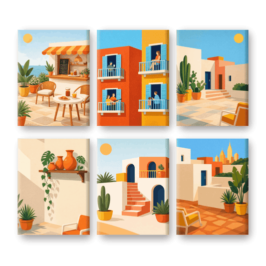 6 Mini Paintings - Mediterranean Village Set- Paint by Numbers