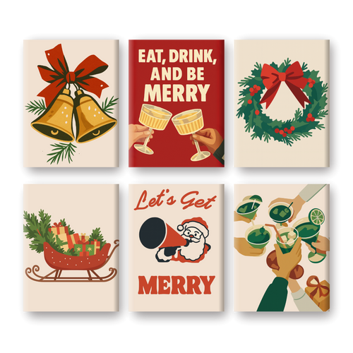 6 Mini Paintings - Merry Xmas Set