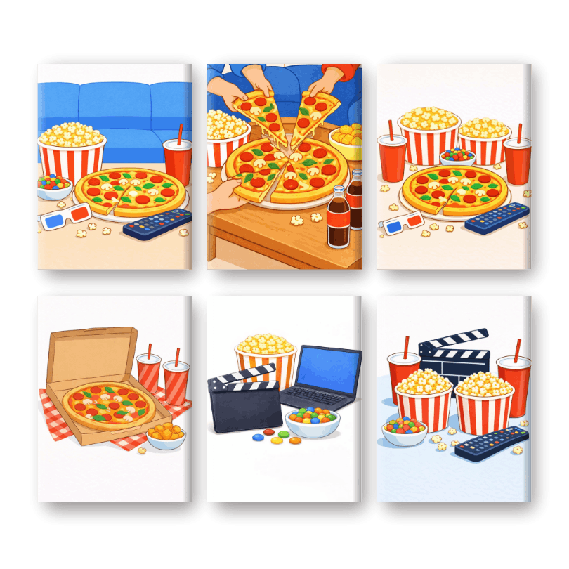 6 Mini Paintings - Movie Night Set- Paint by Numbers