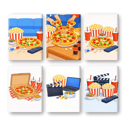 6 Mini Paintings - Movie Night Set- Paint by Numbers