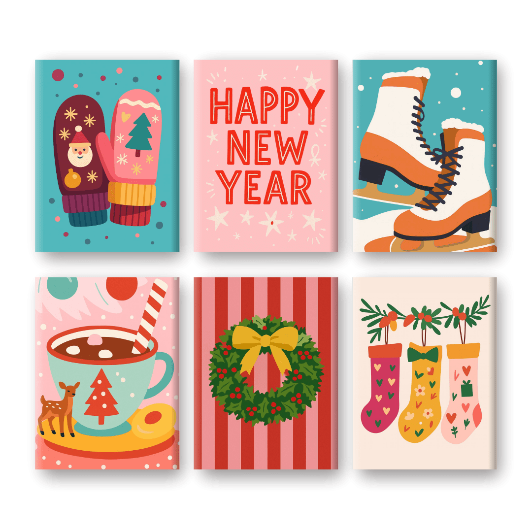 6 Mini Paintings - New Year & Christmas Set- Paint by Numbers