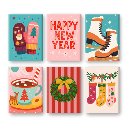 6 Mini Paintings - New Year & Christmas Set- Paint by Numbers