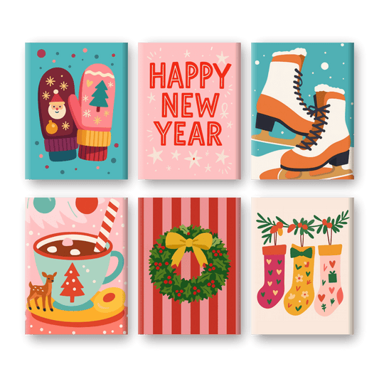 6 Mini Paintings - New Year & Christmas Set- Paint by Numbers