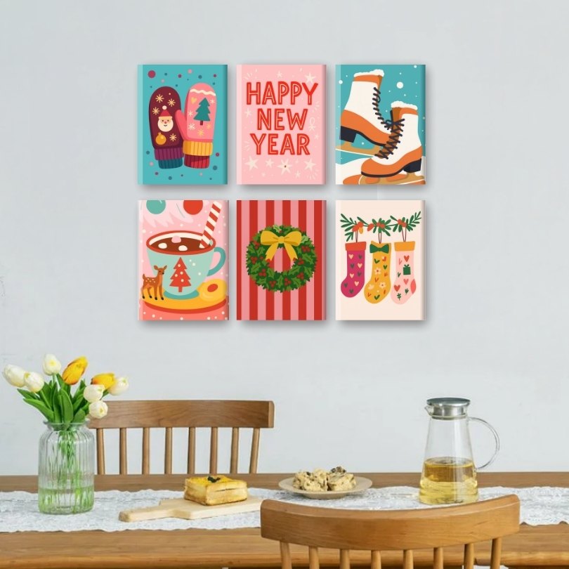 6 Mini Paintings - New Year & Christmas Set