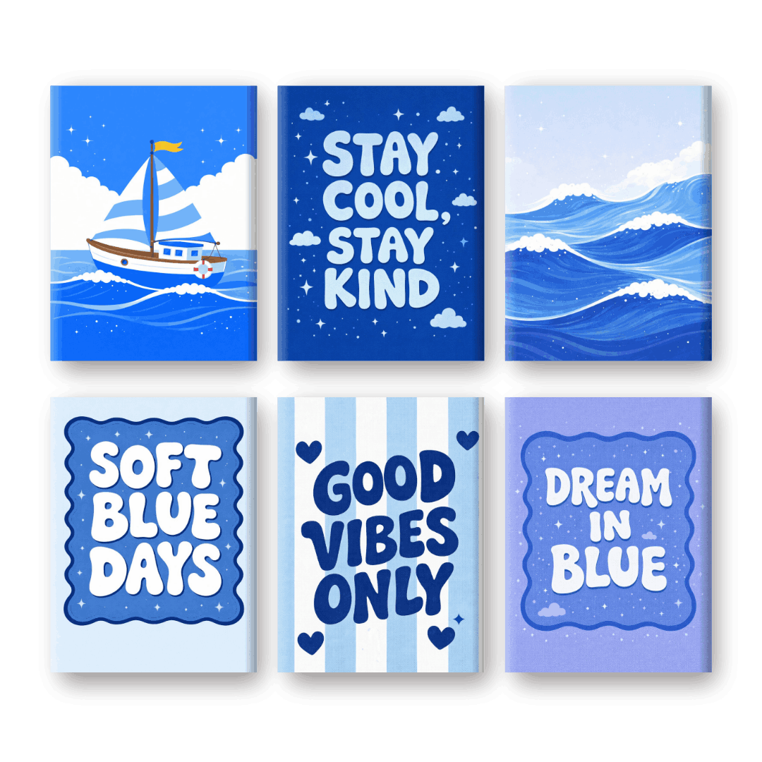 6 Mini Paintings - Ocean Blue Set- Paint by Numbers
