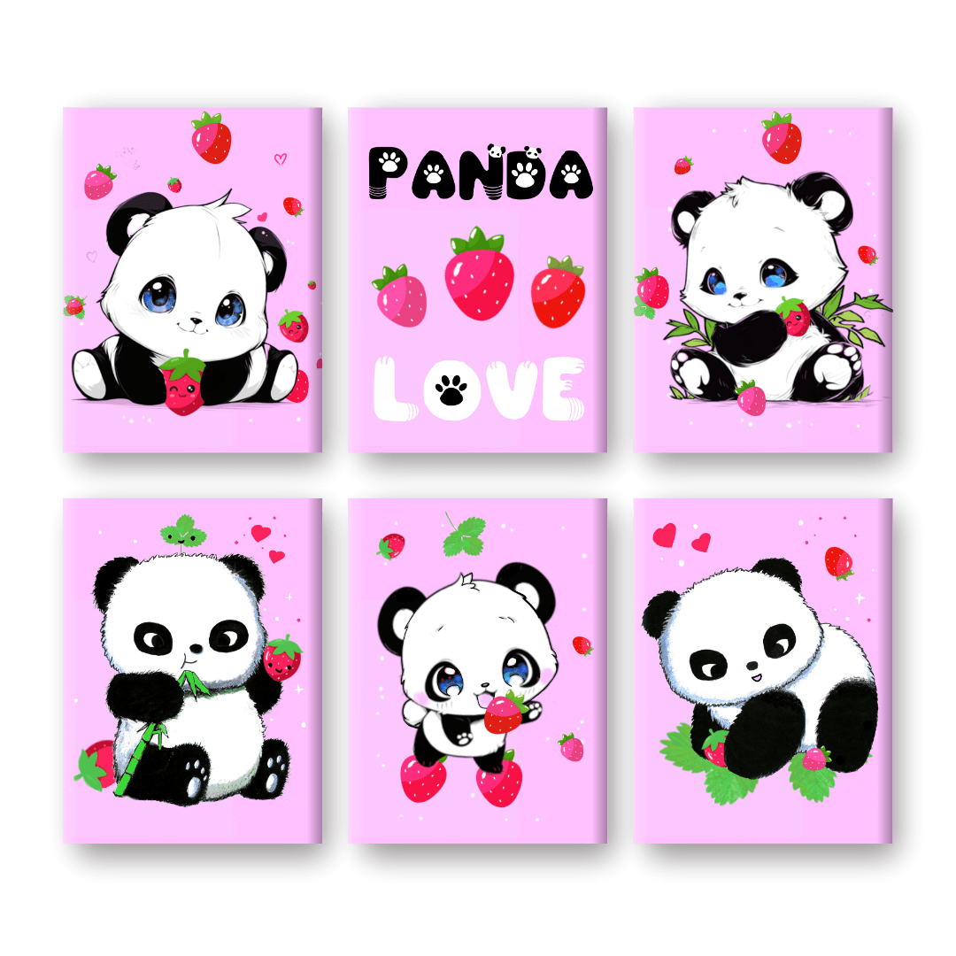 6 Mini Paintings | Panda Berries Set - By Tiny Tami- Paint by Numbers