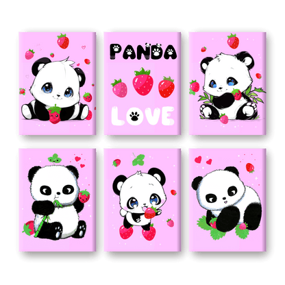 6 Mini Paintings | Panda Berries Set - By Tiny Tami- Paint by Numbers