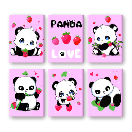 6 Mini Paintings | Panda Berries Set - By Tiny Tami- Paint by Numbers