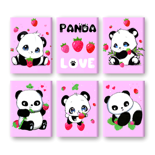 6 Mini Paintings | Panda Berries Set - By Tiny Tami