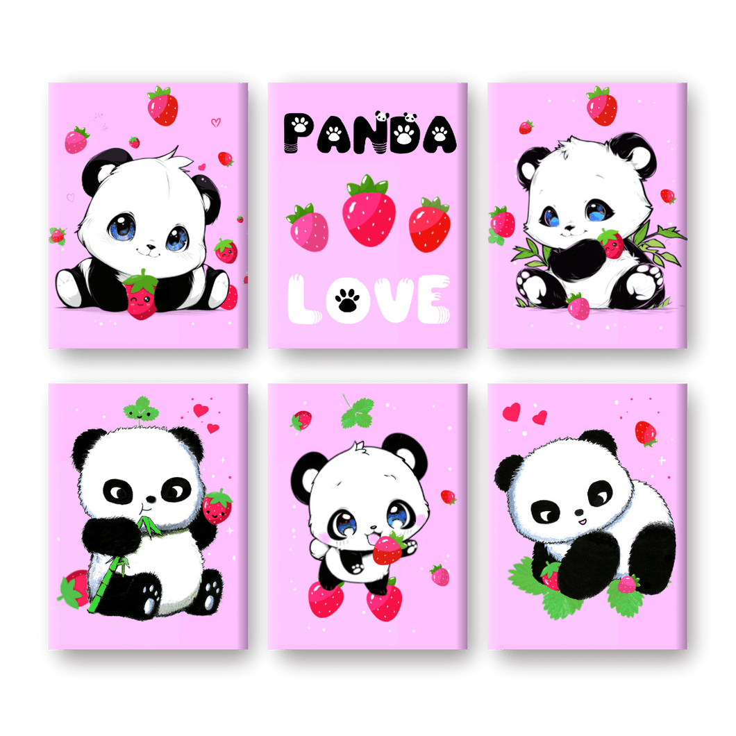 6 Mini Paintings | Panda Berries Set   By Tiny Tami