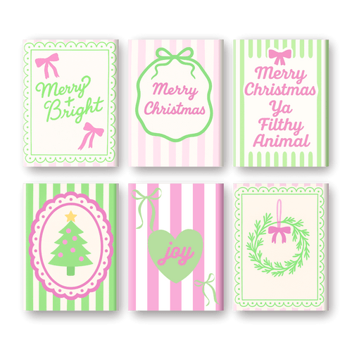 6 Mini Paintings | Pastel Christmas Stripes Set