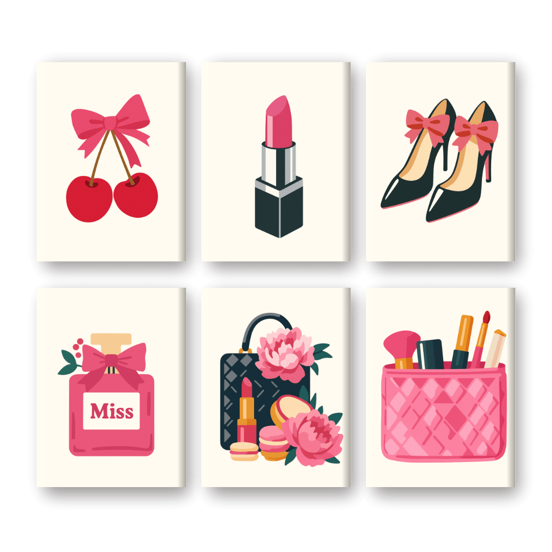 6 Mini Paintings - Pink Accessories Set- Paint by Numbers